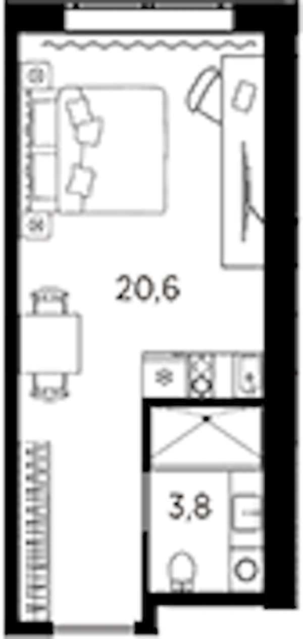 Квартира студия 24.4 м², 2/13 эт., ЖК «AVENIR Industrial»